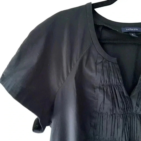 LANDS’ END | NWOT | SHORT SLEEVE BLACK PLEATED RUCHED BAUMWOLLE DRESS | SIZE 18 - Picture 4 of 10